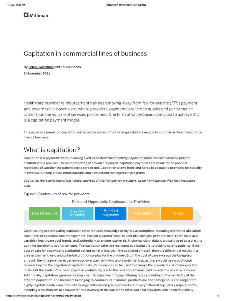 Capitation in Commercial Lines of Business | PDF | Fee For Service ...