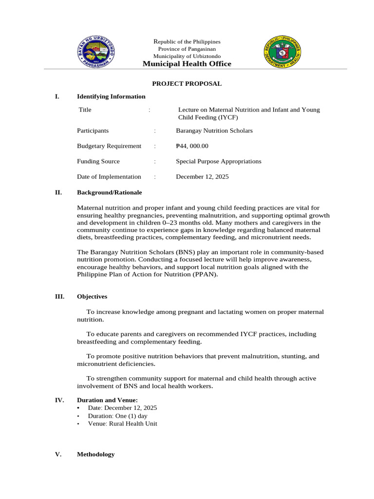 Project Proposal Maternal, Child and Infant Feeding | PDF ...