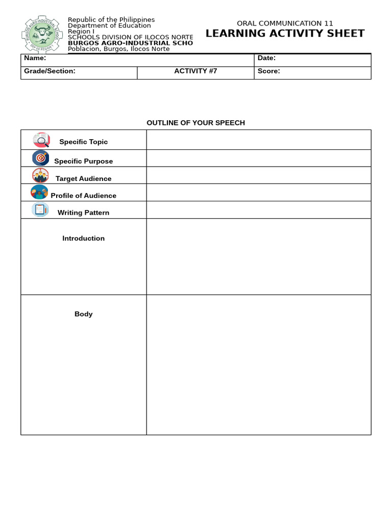 Learning Activity Sheet: Name: Date: Grade/Section: Activity #7 Score | PDF