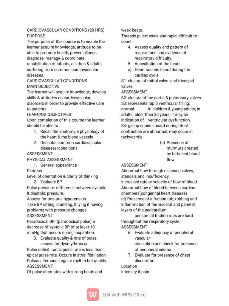 Cardiovascular Conditions Course Overview | PDF | Blood Pressure ...