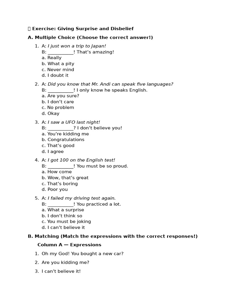Exercise Giving Surprise and Disbelief | PDF