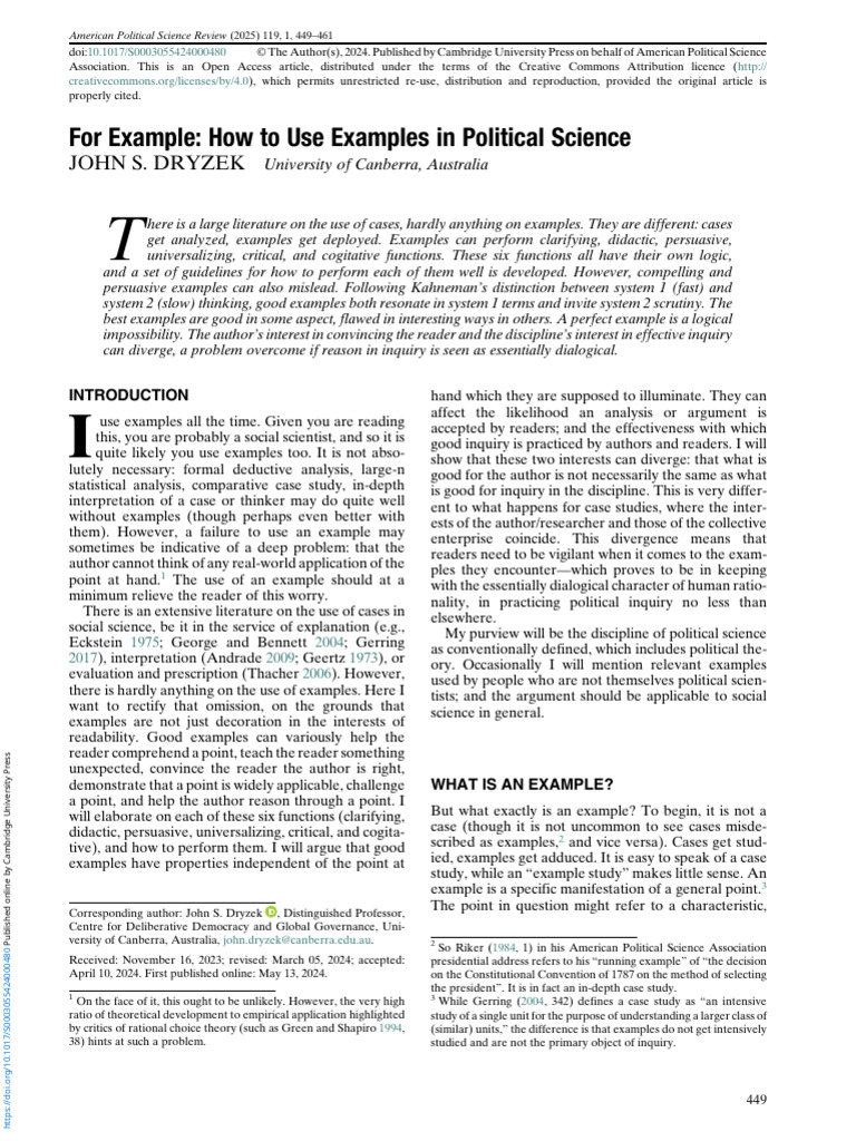 Functions of Examples in Political Science | PDF | Reason