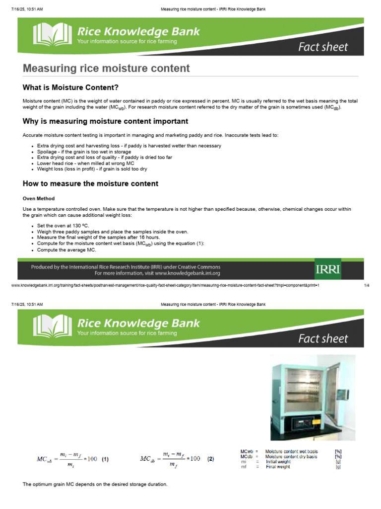 Measuring Rice Moisture Content - IRRI Rice Knowledge Bank | PDF | Rice