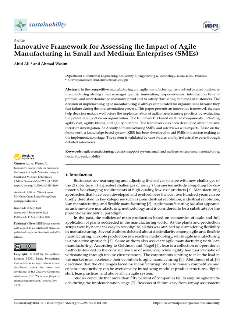 Agile Manufacturing Impact Framework for SMEs | PDF | Methodology ...