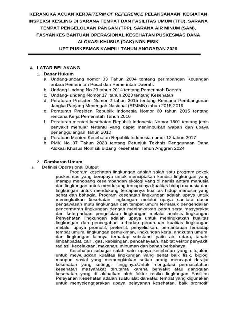 Inspeksi Kesling Puskesmas 2026 | PDF