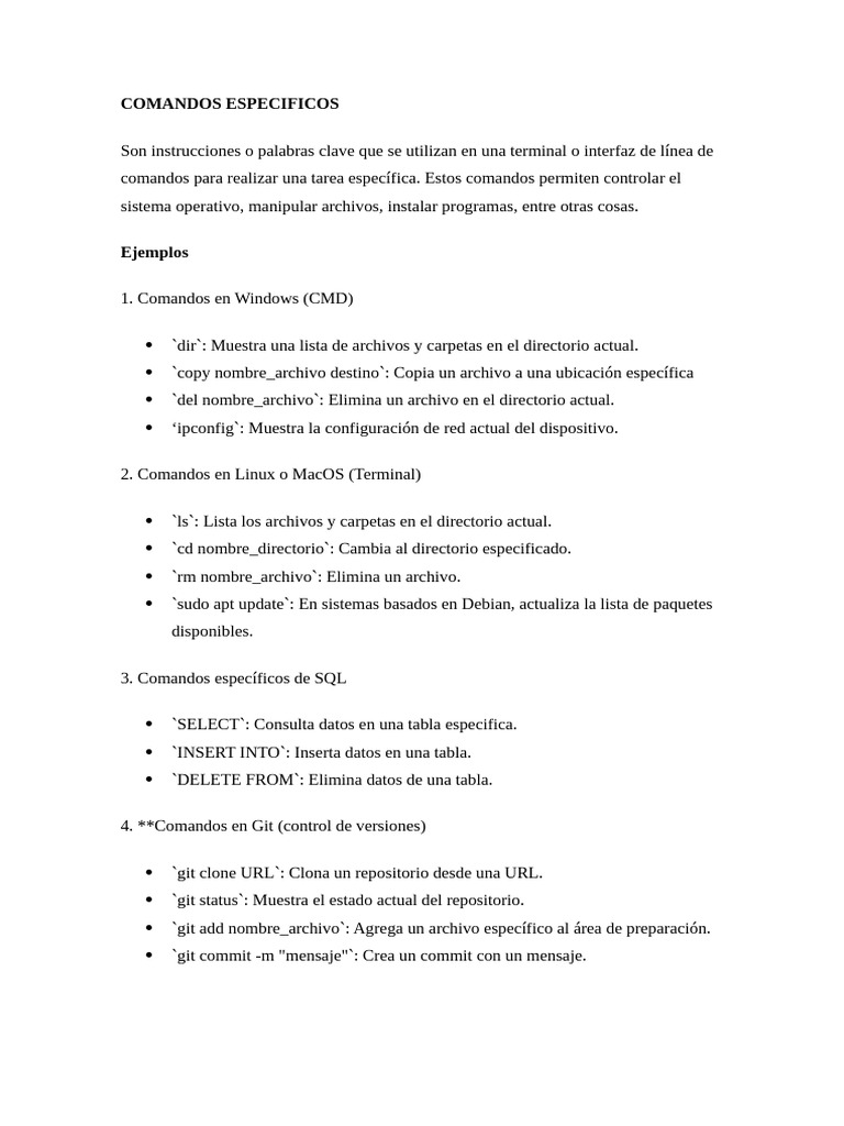 Comandos y Operadores Esenciales en Programación | PDF | Archivo de ...