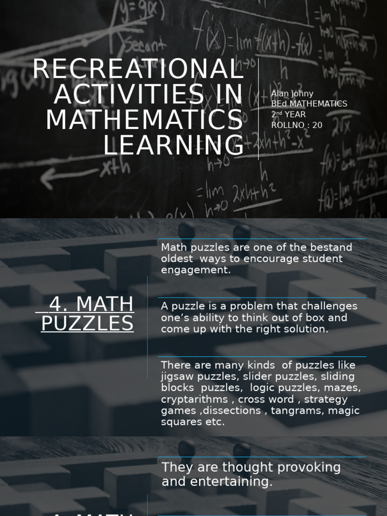 Recreational Activities in Mathematics Learning | PDF | Puzzles ...