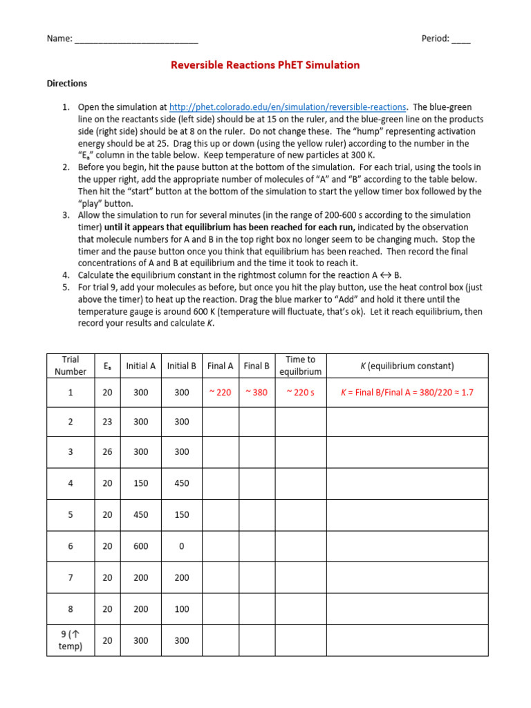 Reversible Reactions Simulation Guide | PDF | Chemical Equilibrium ...