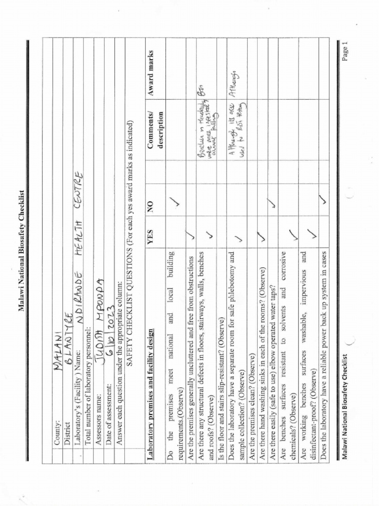 Malawi National Biosafety Checklist | PDF