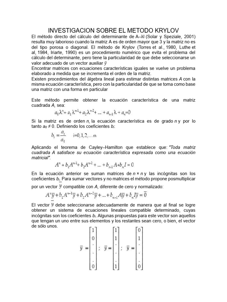 Método Krylov para Cálculo de Matrices | PDF | Matriz (Matemáticas ...