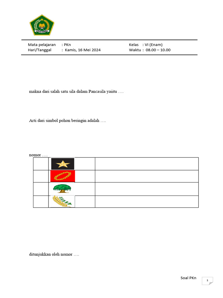 Soal PKn Kelas VI 2023/2024 | PDF