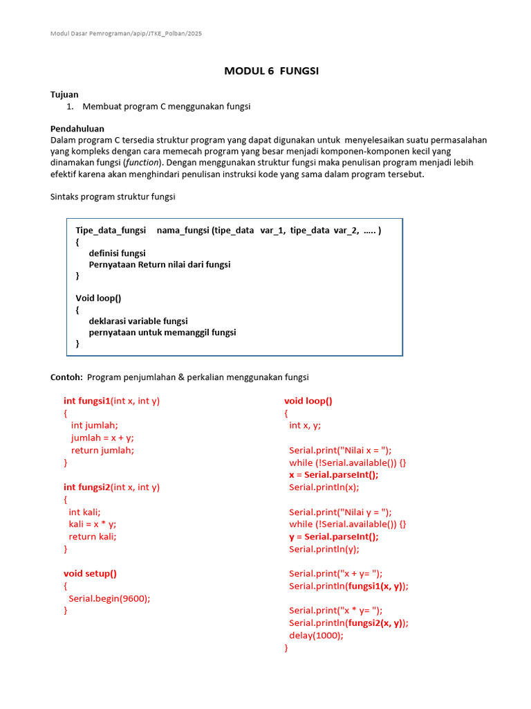 Pemrograman C: Fungsi dan Prosedur | PDF