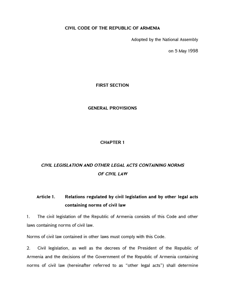 Armenian Civil Code Overview | PDF | Legal Guardian | Bankruptcy