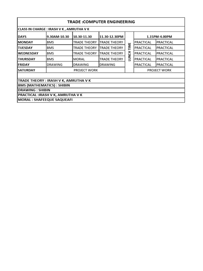 Weekly Class Schedule Overview | PDF
