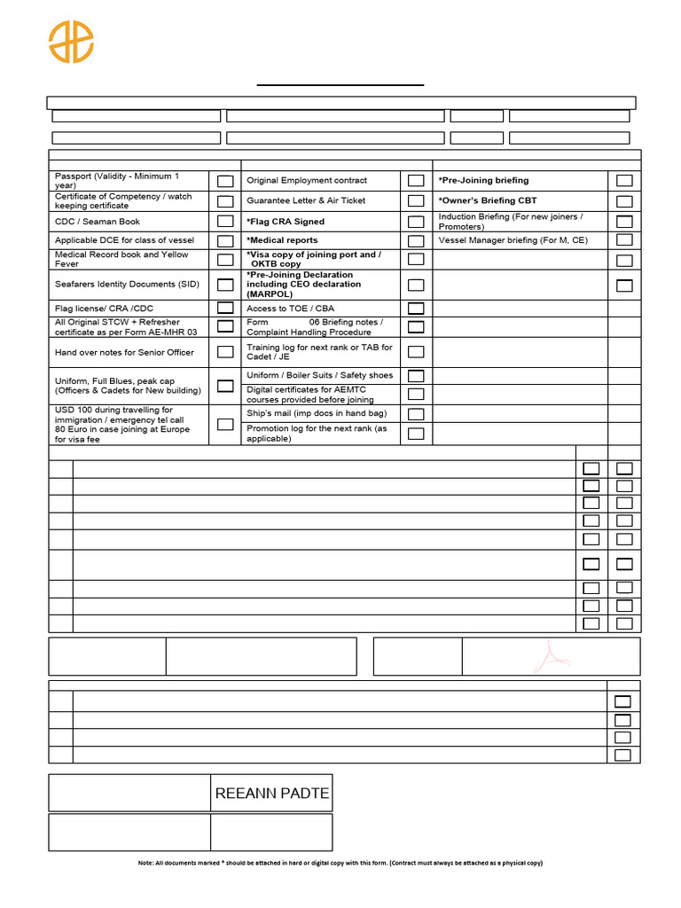 Seafarer Pre-Departure Checklist Form | PDF | Sailor