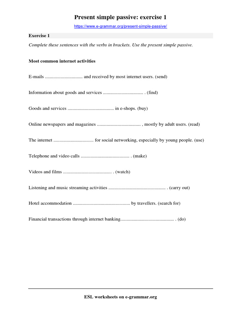 Present Simple Passive Exercise 1 | PDF