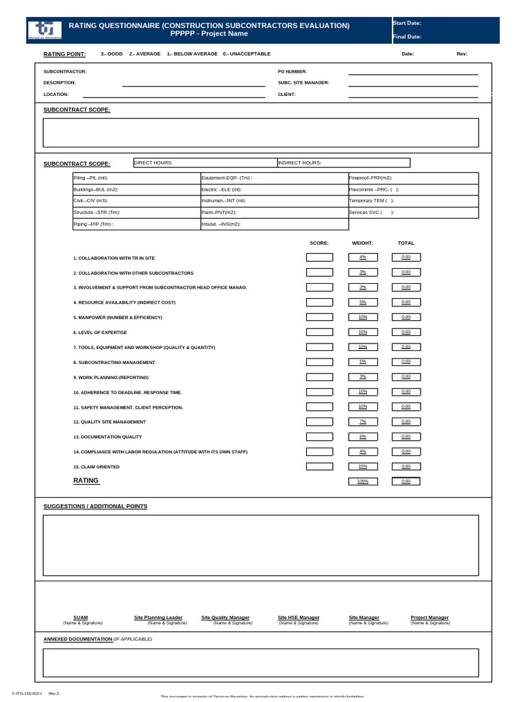 Subcontract Work Evaluation Form | PDF | Chess Theory | Chess