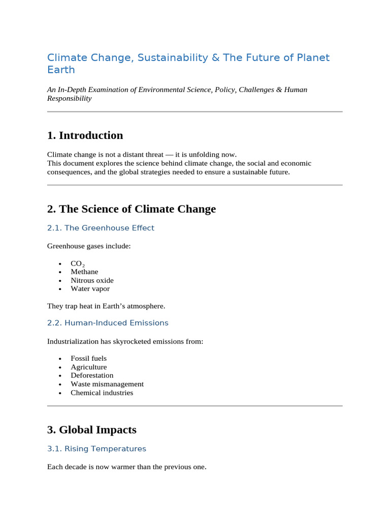 Climate Change, Sustainability & The Future of Planet Earth | PDF