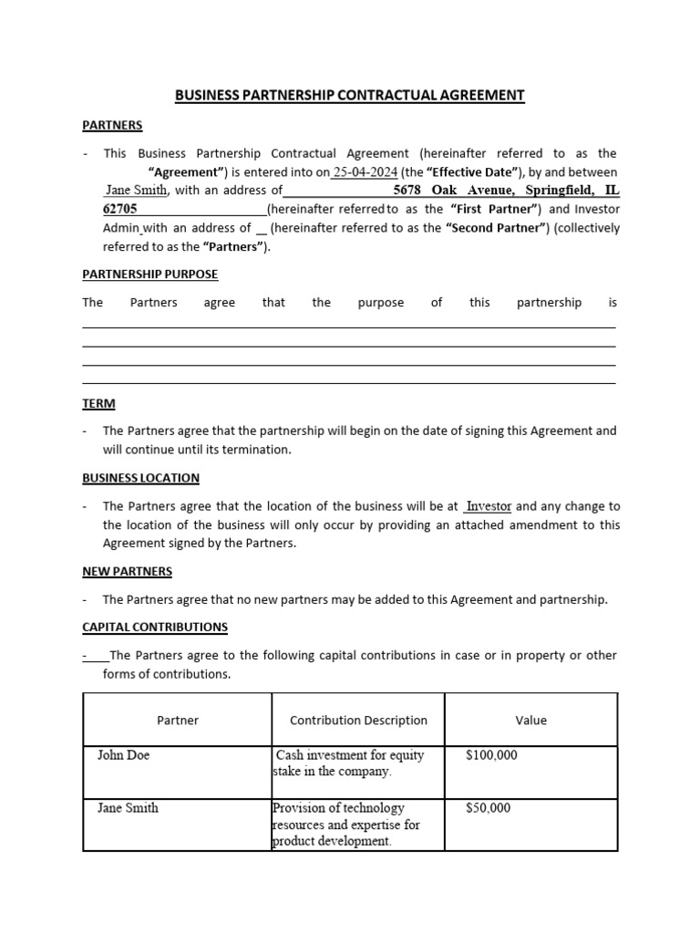 Business Partnership Agreement | PDF | Partnership | Equity (Finance)
