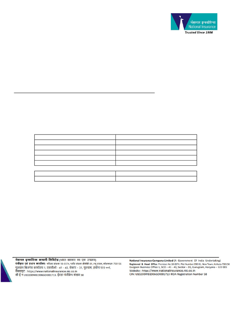 National Insurance Policy Issuance Details | PDF