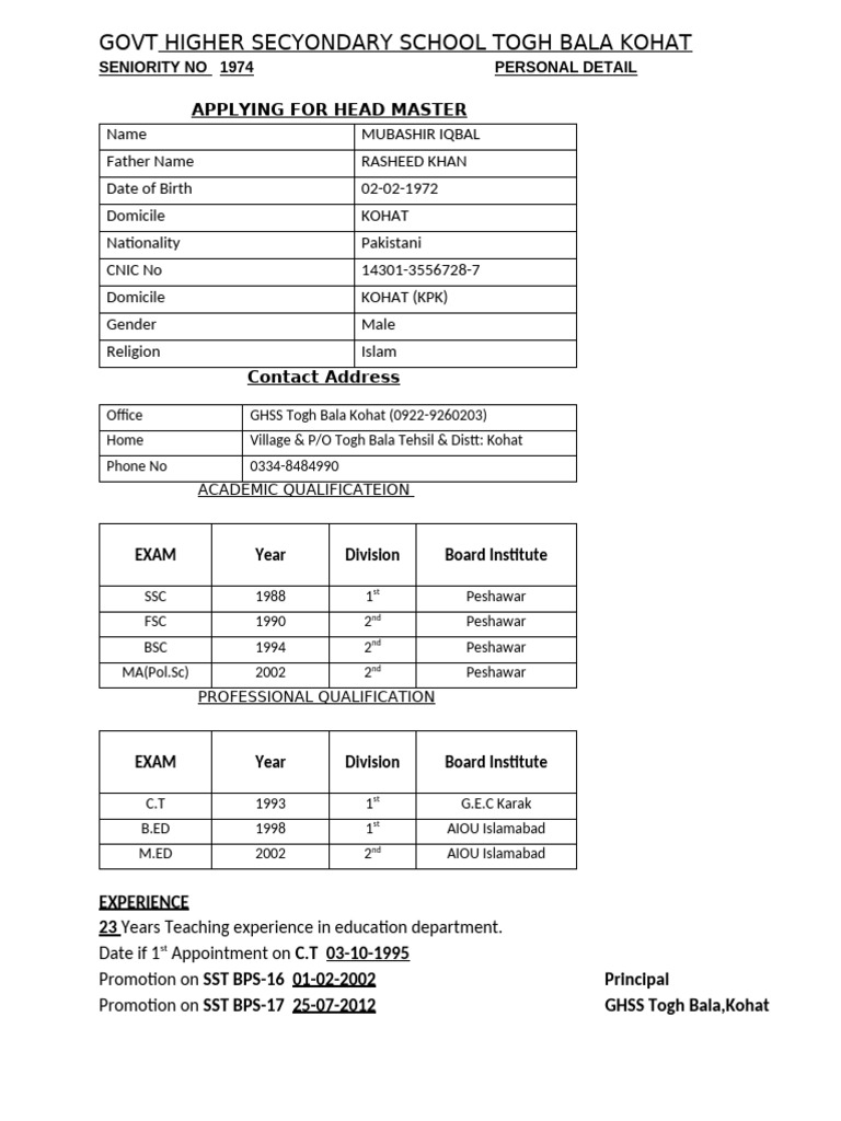 Head Master Application - Mubashir Iqbal | PDF