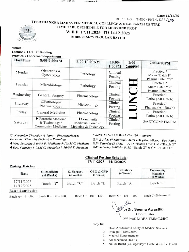 MBBS II Prof Timetable 2025 | PDF | Medicine | Health Care