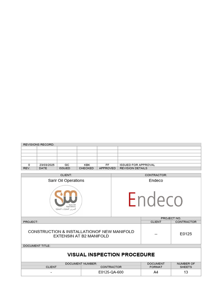 Visual Inspection Procedure for Welding | PDF | Welding | Construction
