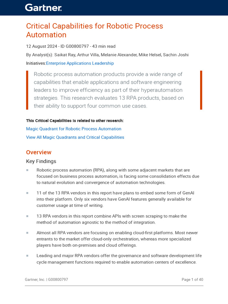Critical Capabilities for RPA Solutions | PDF | Cloud Computing ...