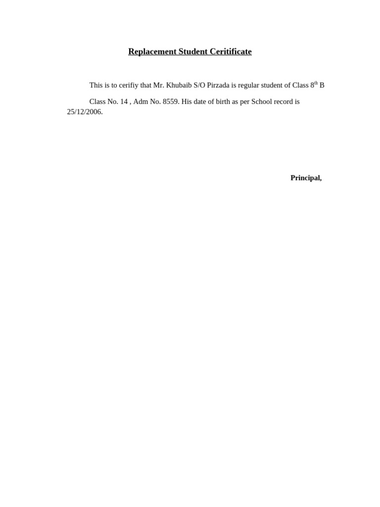 Replacement Student Ceritificate | PDF