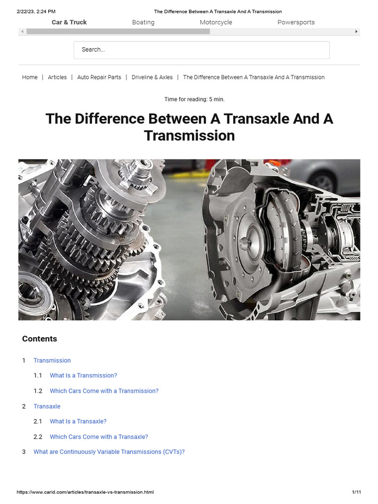 Transaxle vs. Transmission Explained | PDF | Axle | Four Wheel Drive