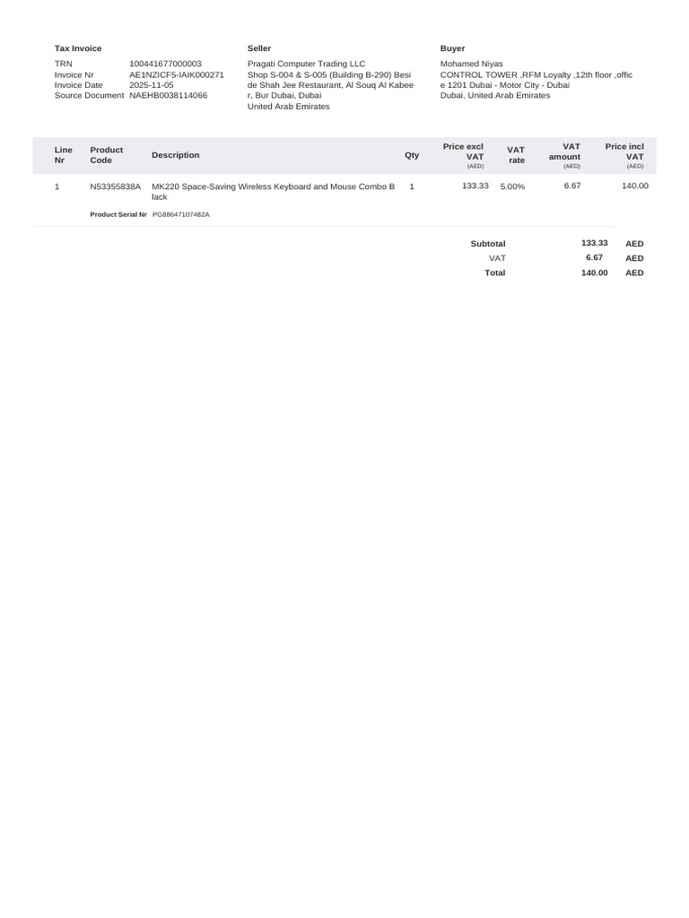 NAEHB0038114066 Invoice | PDF | Invoice | Value Added Tax