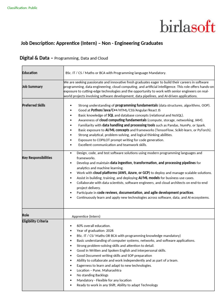 JD - Birlasoft - DD (Non Engineer) | PDF | Computer Programming | Cloud ...