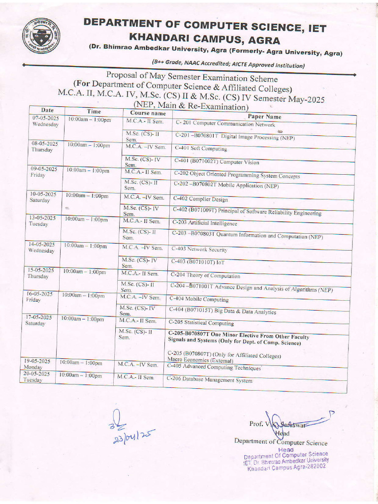 MCA and MSc Exam Schedule 2025 | PDF | Science Education | Academic Degree
