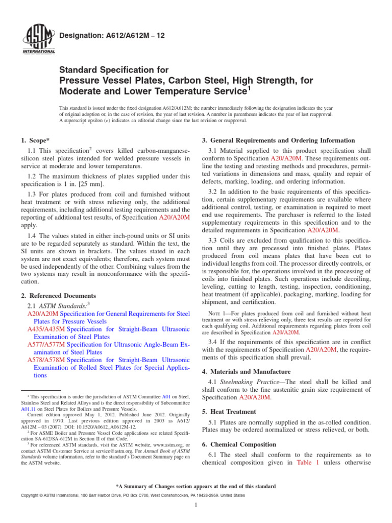 ASTM A612 Standard for Pressure Vessels | PDF | Steel | Strength Of ...