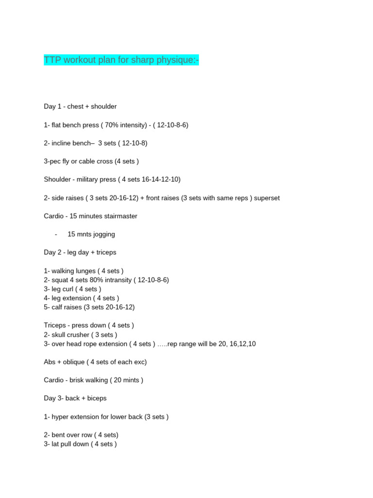 TTP Workout Plan for Total Body Fitness | PDF