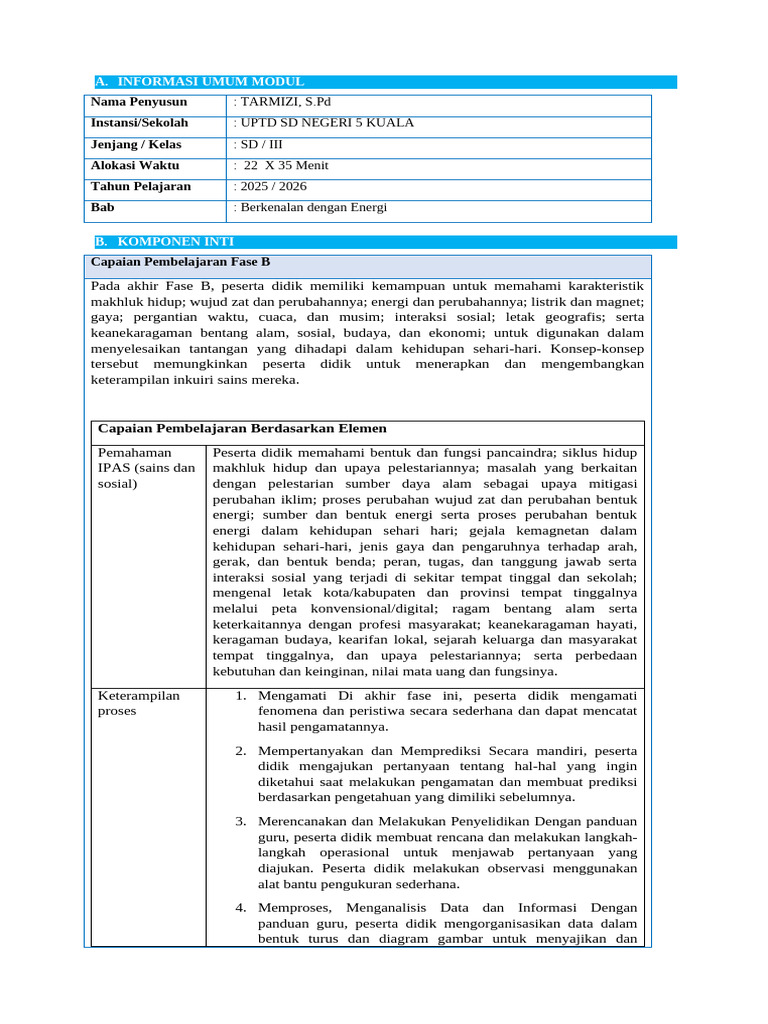 Modul Ajar IPAS Kelas 3 Bab 4 (Modulguruku - Com) | PDF