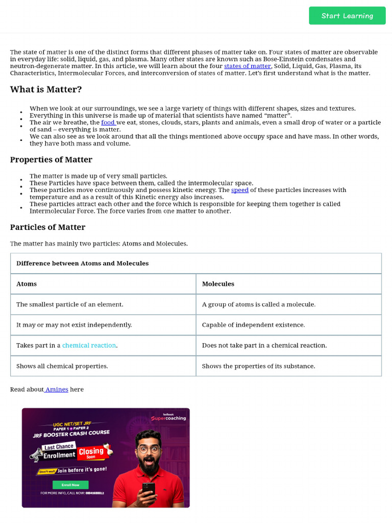 States of Matter and Characteristics of Solid, Liquid, Gas, Plasma | PDF
