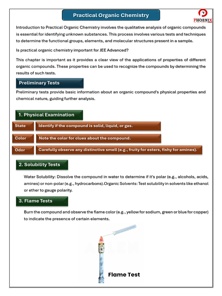 Practical Organic Chemistry Tests Guide | PDF | Chromatography ...