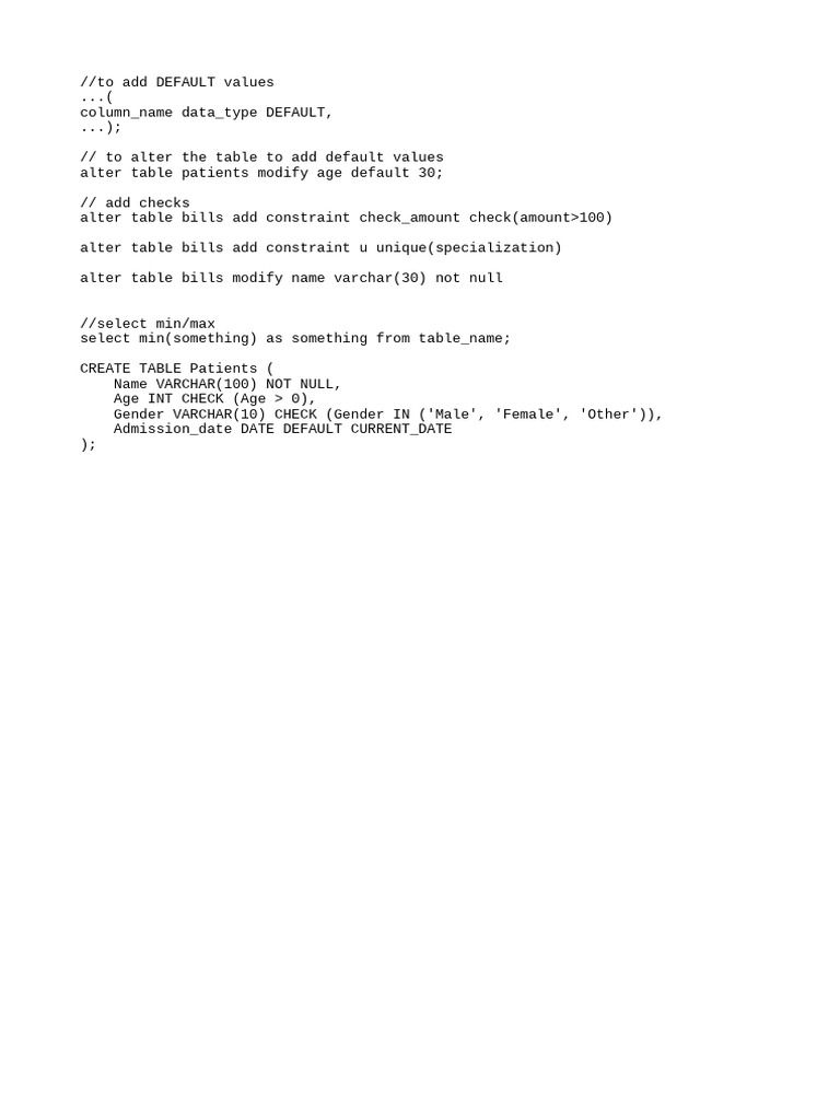 SQL Default Values and Constraints Guide | PDF