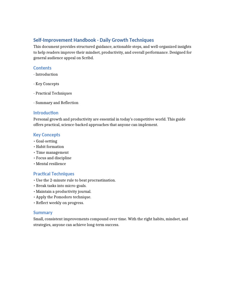 Self-Improvement Handbook - Daily Growth Techniques | PDF