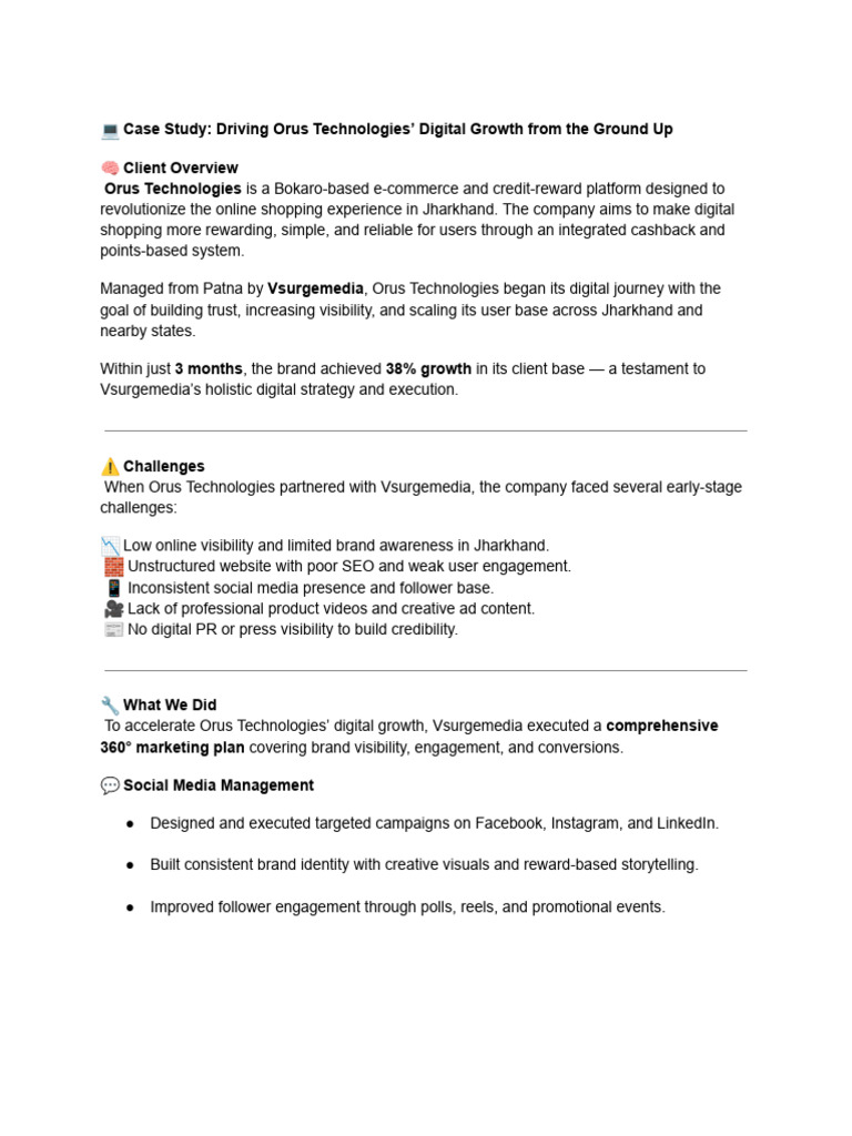 Orus Technologies Digital Growth Case Study | PDF | Search Engine ...