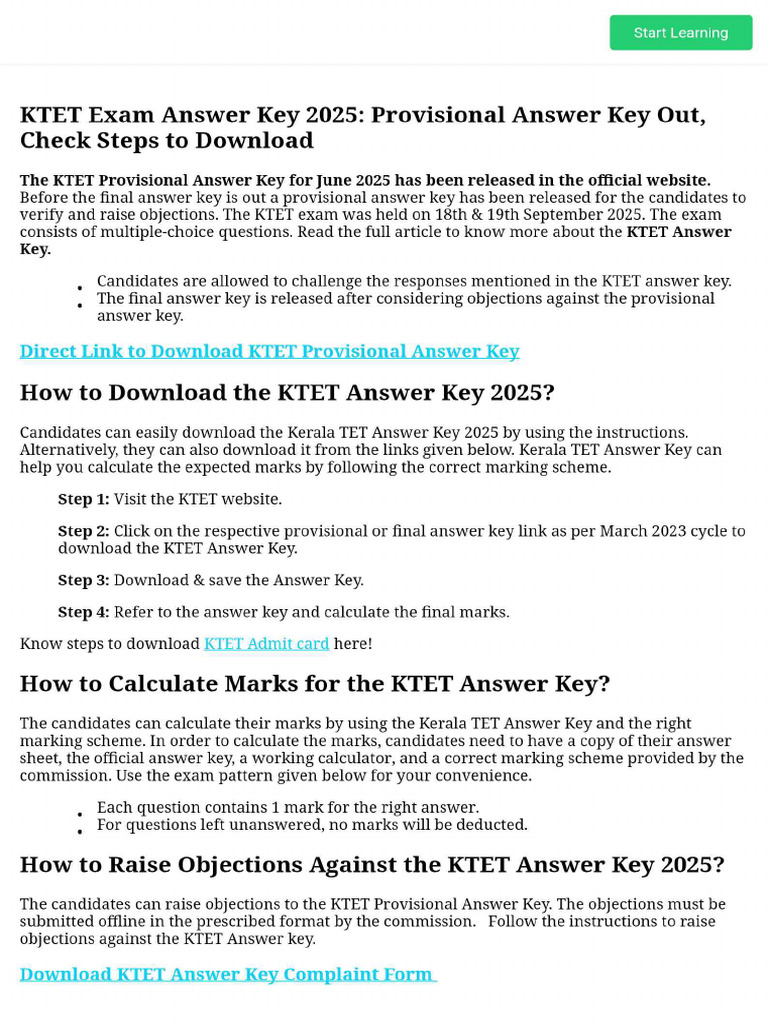 KTET Exam Answer Key 2025 - Provisional Answer Key Out, Check Steps To ...