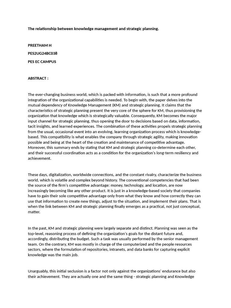 The Relationship Between Knowledge Management and Strategic Planning ...