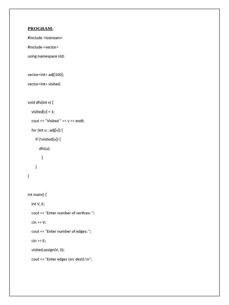 C++ Depth First Search Implementation | PDF