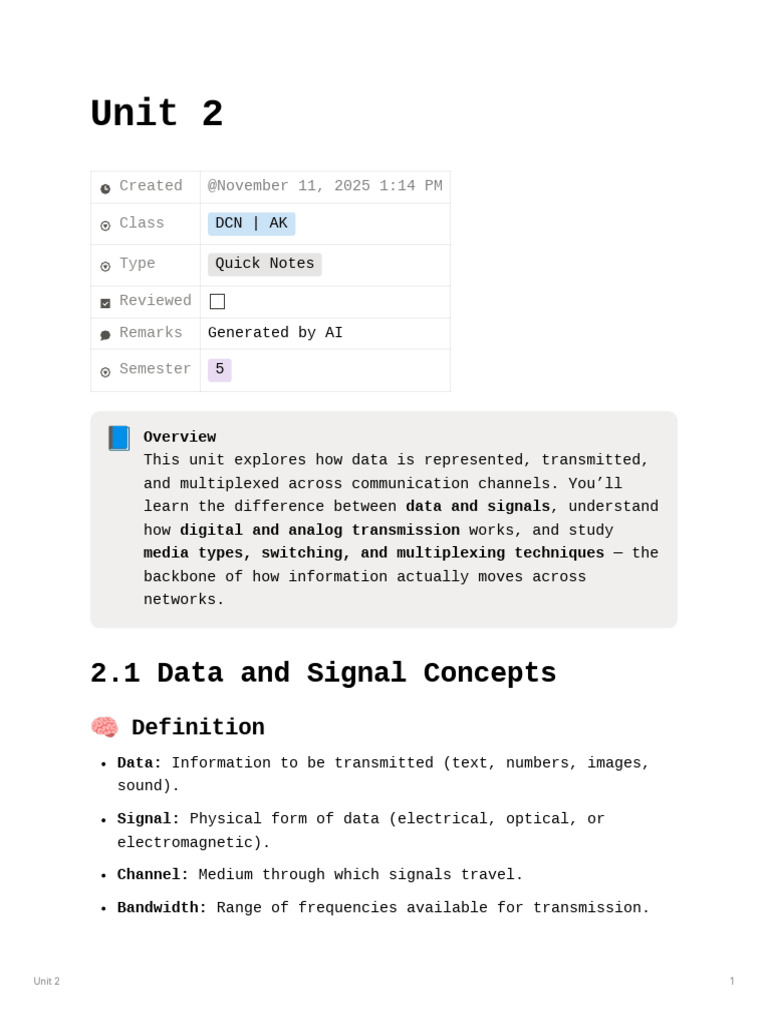 Unit 2 | PDF | Transmission Medium | Wavelength Division Multiplexing