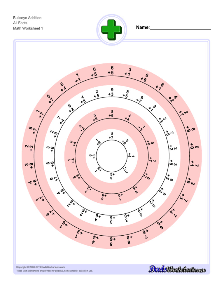 Bullseye Addition Math Worksheet | PDF