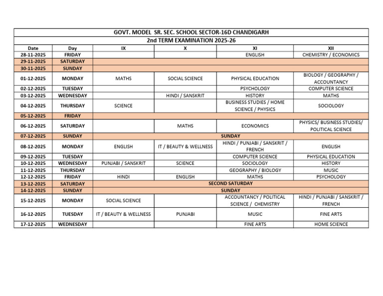 2025-26 Term Exam Schedule | PDF | Social Sciences | Science