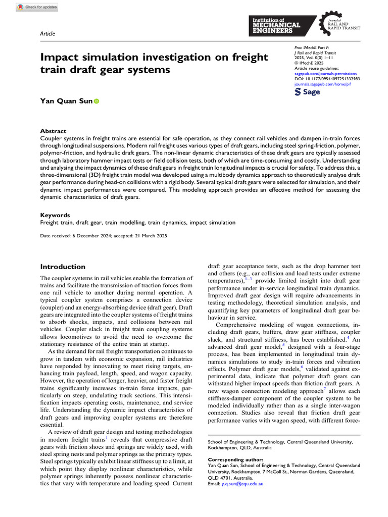 Freight Train Draft Gear Impact Analysis | PDF | Train | Simulation