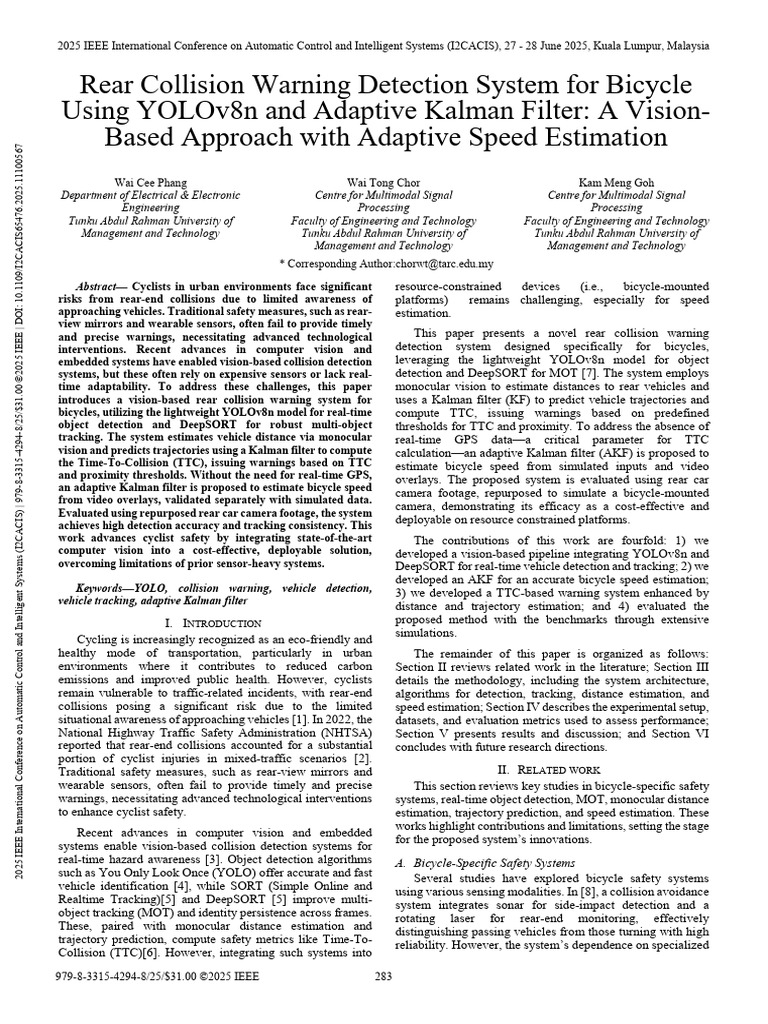Bicycle Rear Collision Warning System | PDF | Kalman Filter