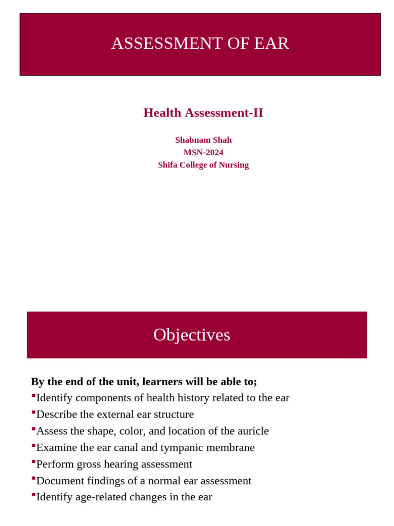 Ear Health Assessment Guide | PDF | Ear | Hearing